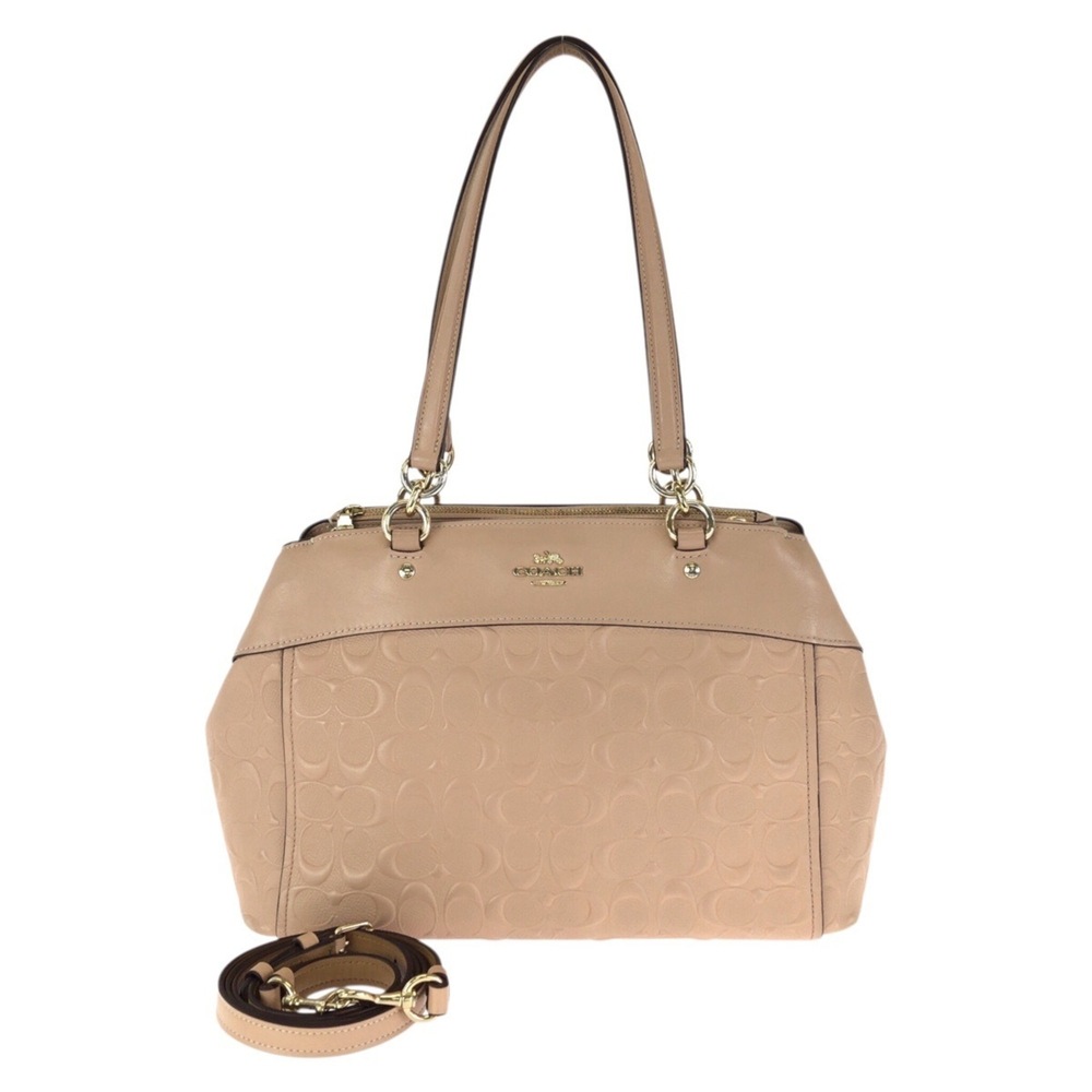 COACH Signature 2-way Shoulder Bag/Tote Bag for Women, Beige/Pink with Gold H...